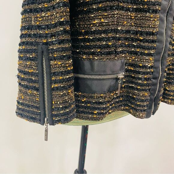 MING WANG Sapphire XL Black Gold Tweed Sparkle Zip Evening Cocktail Party Blazer - Picture 6 of 16
